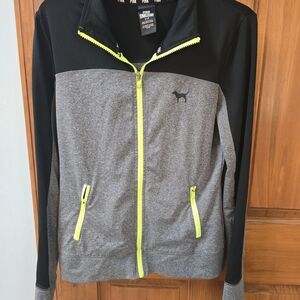 PINK Victoria's Secret Women's Black and Gray Jacket with Neon Accents